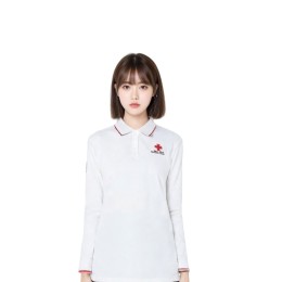 【選購白色翻領長袖Polo衫】|紅十字會|組織協會|純白主色|紅邊翻領設計|三粒透明扣門襟|長袖款式|袖口紅色條紋點綴|左胸紅十字刺繡|社區工作者|Polo衫公司   P1844 【選購白色翻領長袖Polo衫】|紅十字會|組織協會|純白主色|紅邊翻領設計|三粒透明扣門襟|長袖款式|袖口紅色條紋點綴|左胸紅十字刺繡|社區工作者|Polo衫公司   P1844